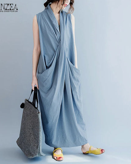 ZANZEA Women's Oversized Asymmetrical Maxi Sundress