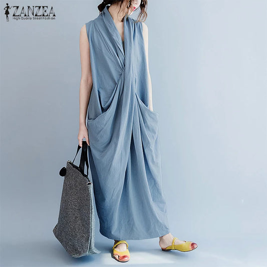 ZANZEA Women's Oversized Asymmetrical Maxi Sundress