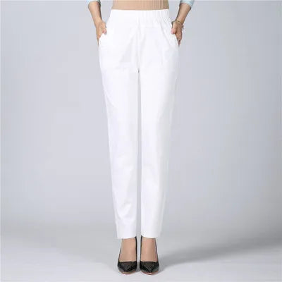 Women's Cotton Straight Pants with Stretch Waist