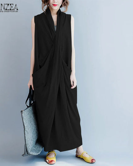 ZANZEA Women's Oversized Asymmetrical Maxi Sundress