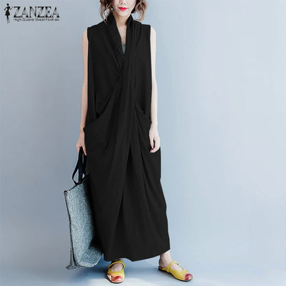ZANZEA Women's Oversized Asymmetrical Maxi Sundress