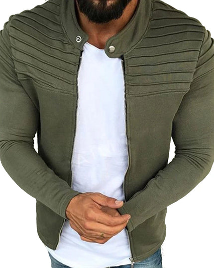 Men's Slim Fit Pleated Stripe Jacket with Zipper