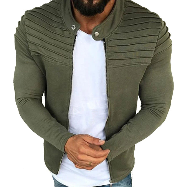 Men's Slim Fit Pleated Stripe Jacket with Zipper