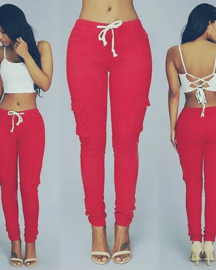 Elastic Skinny Pencil Pants for Women with High Waist and Cargo Style