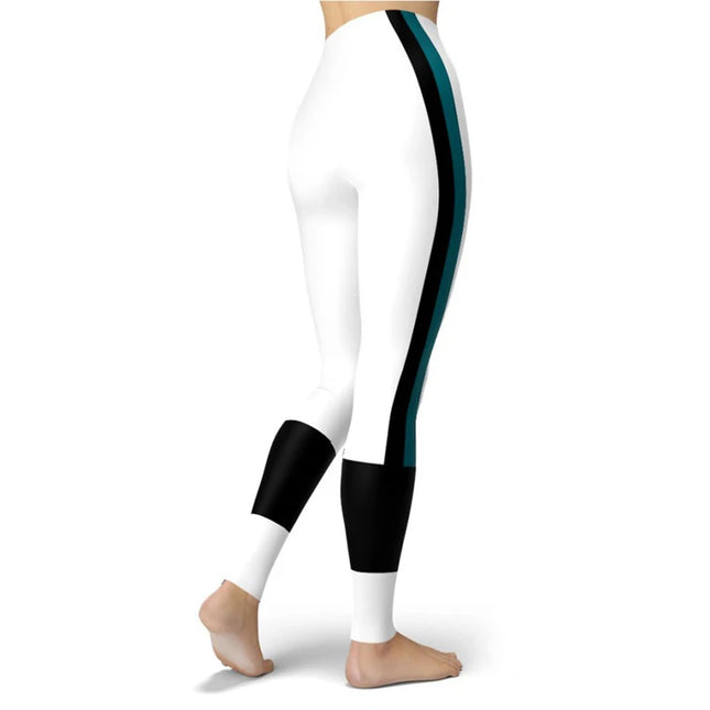 Women’s Striped High-Waist Skinny Leggings with Elastic Waist