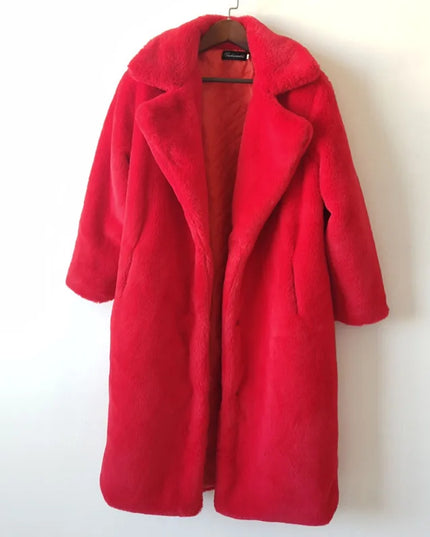 Women's Luxury Long Faux Fur Coat with Loose Lapel - Various Colors