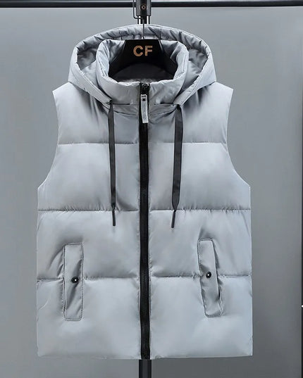Men's Thickened Waterproof Hooded Vest Jacket with Detachable Hat