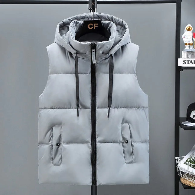Men's Thickened Waterproof Hooded Vest Jacket with Detachable Hat