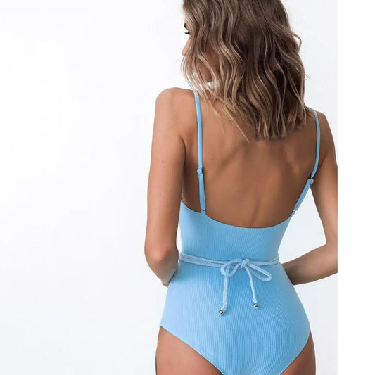 Women's High Waist Bikini Swimsuit - Elastic Low Back One Piece Swimwear