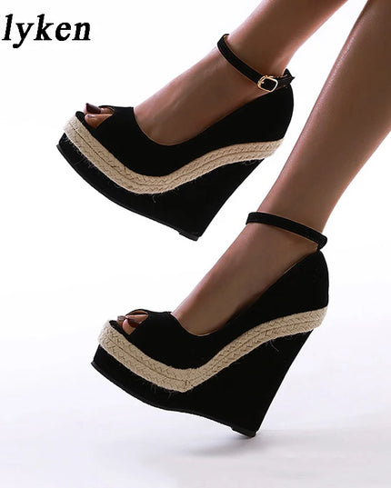 Eilyken Peep Toe Platform Wedges Sandals with Ankle Wrap