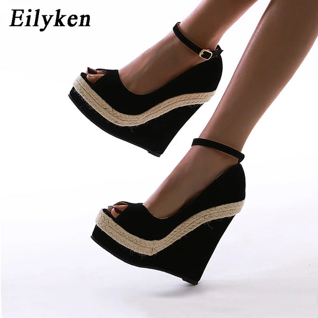 Eilyken Peep Toe Platform Wedges Sandals with Ankle Wrap