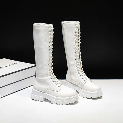 Women's Knee-High PU Leather Lace-Up Long Boots