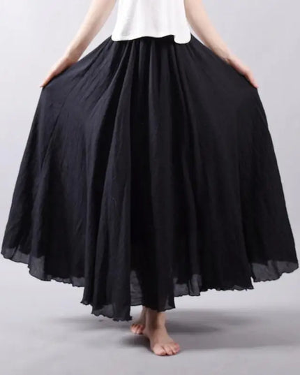 Women's Elegant High-Waisted Linen Maxi Skirt with Elastic Waist