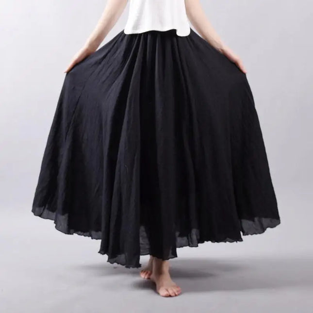 Women's Elegant High-Waisted Linen Maxi Skirt with Elastic Waist