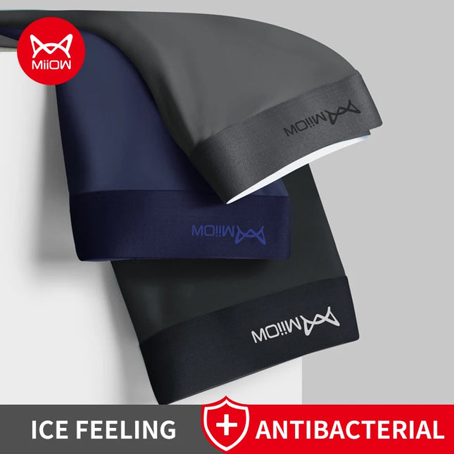 Mens 3-Pack Antibacterial Ice Silk Boxer Shorts with Elastic Waist