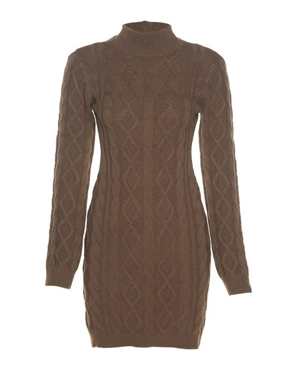Women's Twist-Knitted Backless Long Sleeve Mini Dress