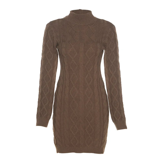 Women's Twist-Knitted Backless Long Sleeve Mini Dress