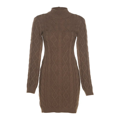 Women's Twist-Knitted Backless Long Sleeve Mini Dress