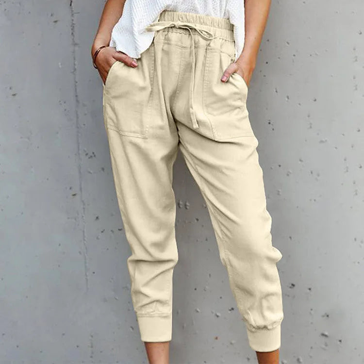 Women's High-Waist Slim-Fit Lace-Up Casual Pants- Various Colors