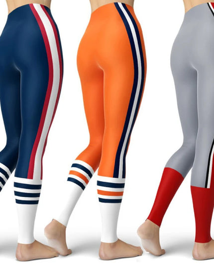 Women’s Striped High-Waist Skinny Leggings with Elastic Waist