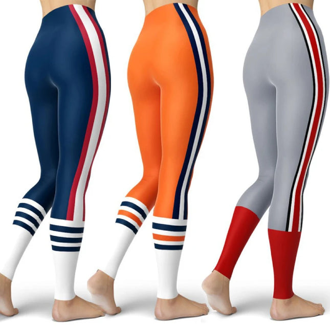 Women’s Striped High-Waist Skinny Leggings with Elastic Waist