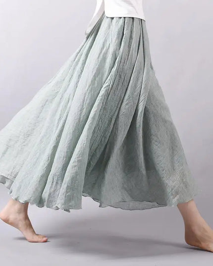 Women's Elegant High-Waisted Linen Maxi Skirt with Elastic Waist