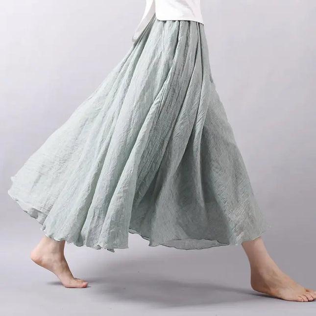 Women's Elegant High-Waisted Linen Maxi Skirt with Elastic Waist