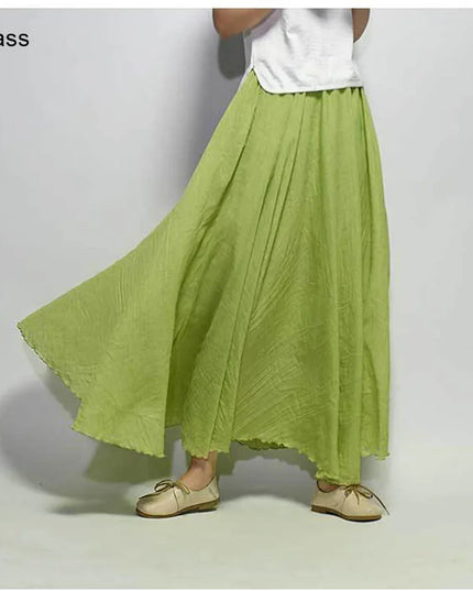 Women's Elegant High-Waisted Linen Maxi Skirt with Elastic Waist