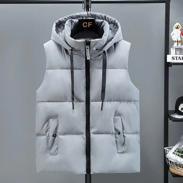 Men's Thickened Waterproof Hooded Vest Jacket with Detachable Hat