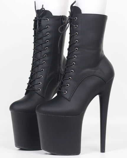 Womens Extreme High Heels Platform Boots Lace Up- 20cm Lift