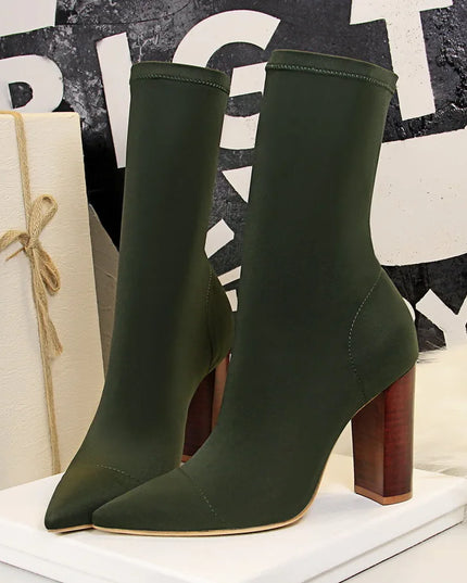 Women's Pointed Toe Elastic Heel Boots – Stylish & Comfortable Ankle Boots 