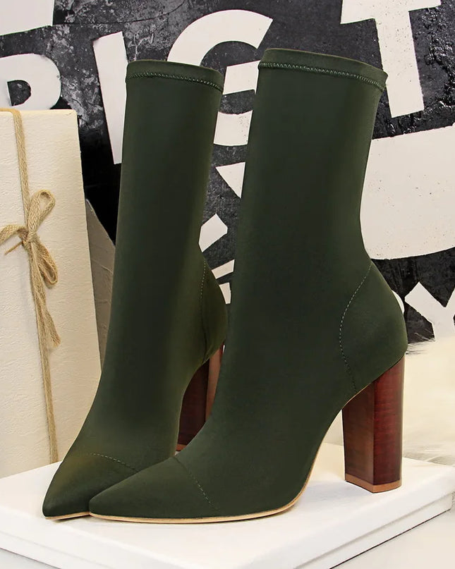 Women's Pointed Toe Elastic Heel Boots – Stylish & Comfortable Ankle Boots 