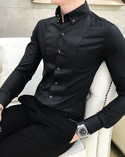 Luxury Men's Long Sleeve Shirt - Elegant Slim Fit Dress Shirts for Men