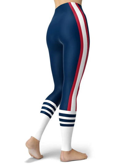 Women’s Striped High-Waist Skinny Leggings with Elastic Waist