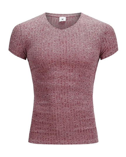 Men's V/O-Neck Short Sleeve T-Shirt - Slim Fit, Knitted, Perfect for Fitness