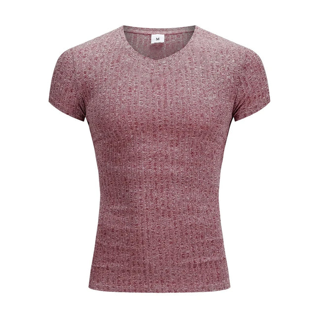 Men's V/O-Neck Short Sleeve T-Shirt - Slim Fit, Knitted, Perfect for Fitness