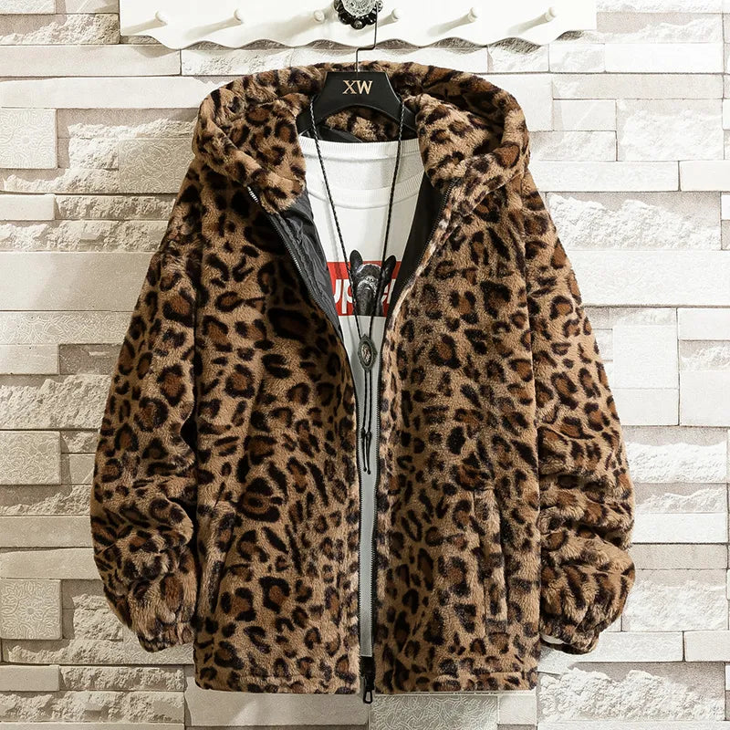 Unisex Leopard Printed Cotton Hooded Jacket