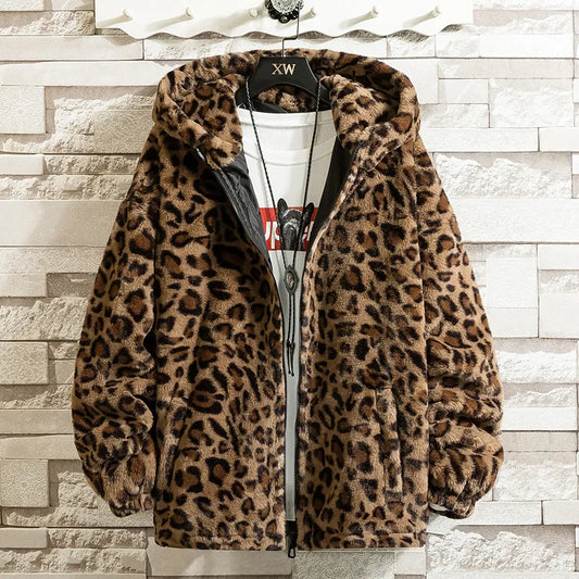 Unisex Leopard Printed Cotton Hooded Jacket