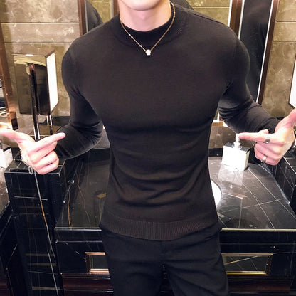 Men's Slim Fit Turtleneck Knit Sweater - Long Sleeve Casual Knitwear for Men