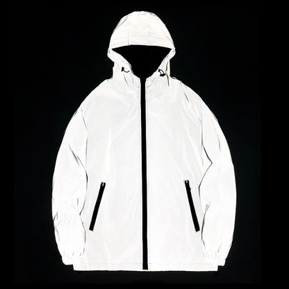 Men's Waterproof Windbreaker Jacket - Reflective Hooded Zipper Jacket for Enhanced Visibility