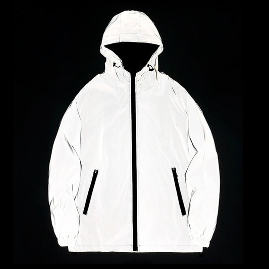 Men's Waterproof Windbreaker Jacket - Reflective Hooded Zipper Jacket for Enhanced Visibility