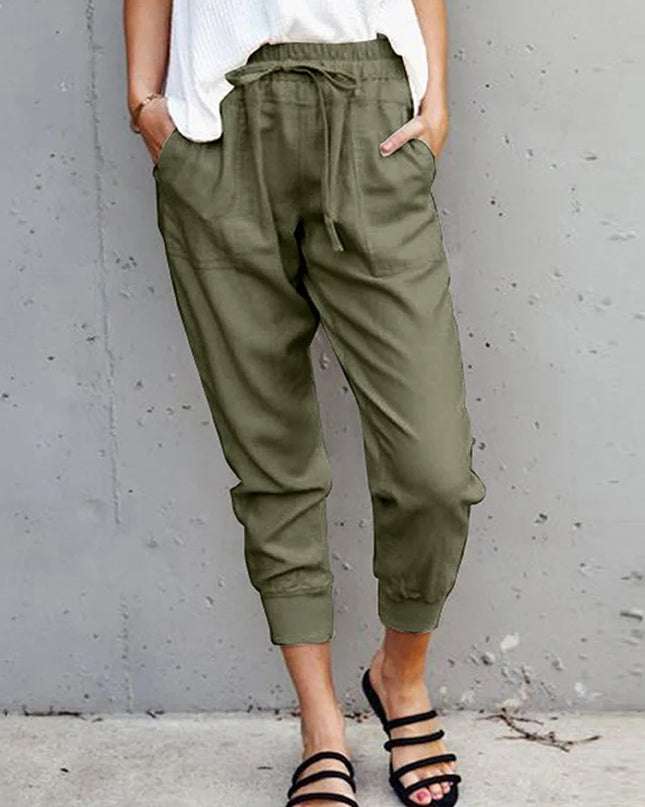 Women's High-Waist Slim-Fit Lace-Up Casual Pants- Various Colors