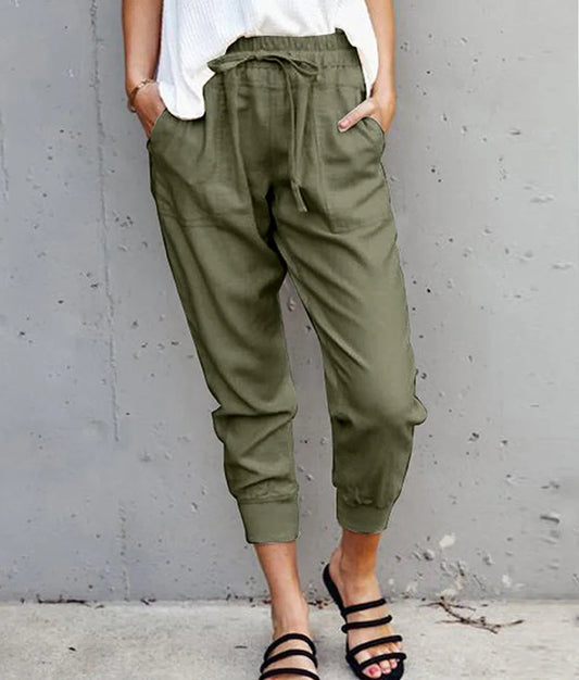 Women's High-Waist Slim-Fit Lace-Up Casual Pants- Various Colors