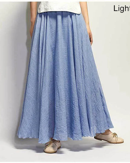 Women's Elegant High-Waisted Linen Maxi Skirt with Elastic Waist
