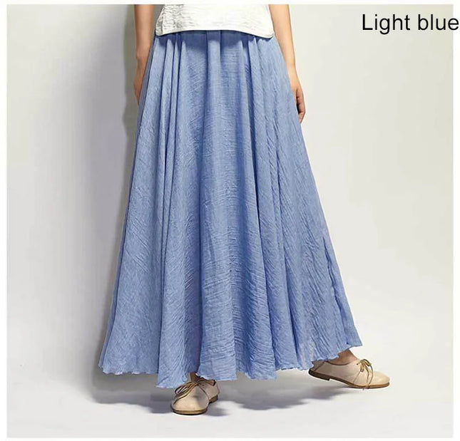 Women's Elegant High-Waisted Linen Maxi Skirt with Elastic Waist