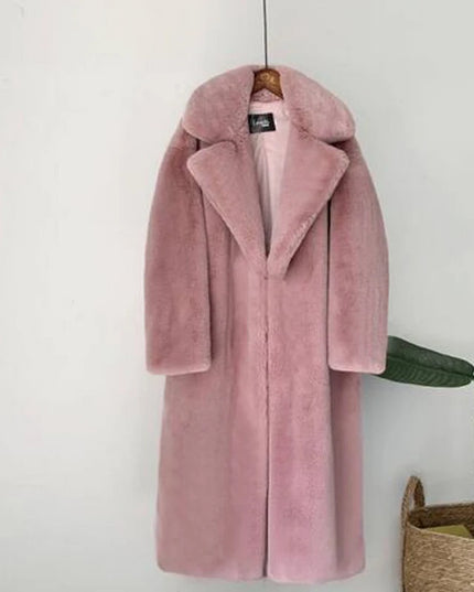 Women's Luxury Long Faux Fur Coat with Loose Lapel - Various Colors