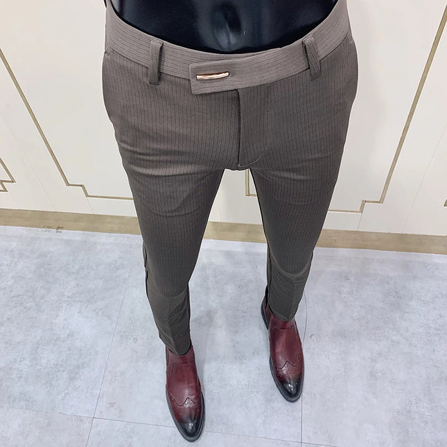 Men's Slim Fit Elastic Formal Dress Pants - Comfortable & Stylish Business Trousers