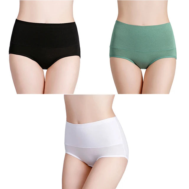 3-Pack Women's Plus Size High-Waist Cotton Breathable Briefs