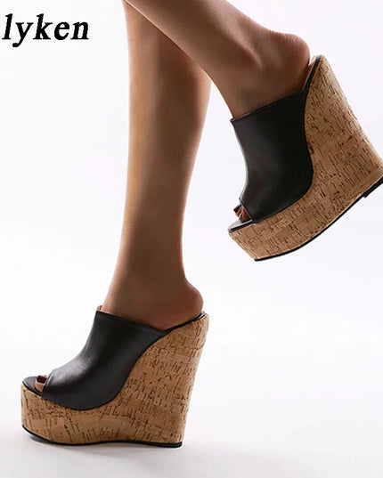 Eilyken Women's Peep Toe Platform Wedges in PU Leather