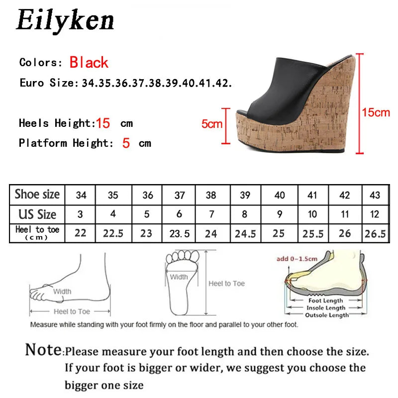 Eilyken Women's Peep Toe Platform Wedges in PU Leather